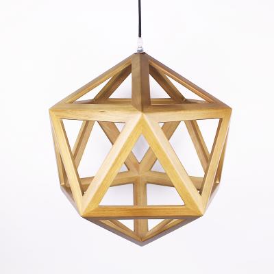 China Modern Artistic Wooden Pendant Lamp Cafe Bar Geometric Solid Wood Chandelier for sale