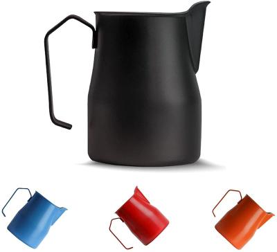 China Viable Custom Art Barista Coffee Milk Pitcher Logo Handheld Black Stainless Steel Skimming Latte Jug 600ml for sale