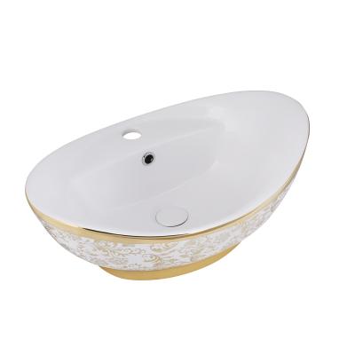 China Wholesale Easy Clean Bathroom Sink Gold Wash Basin Table Ware Sanitary Wash Basins for sale