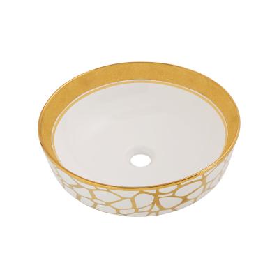 China Custom desgin ware gold pattern hand wash basins sanitary wholesale ceramic sink easy clean for sale