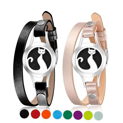 China CLASSIC 25mm Kitten Aromatherapy Essential Oil Diffuser Titanium Steel Leather Bracelet for sale