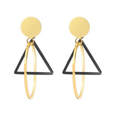 China CLASSIC Korean version of the earrings titanium steel triangle stainless steel geometric two-tone earrings rose gold black jewelry for sale