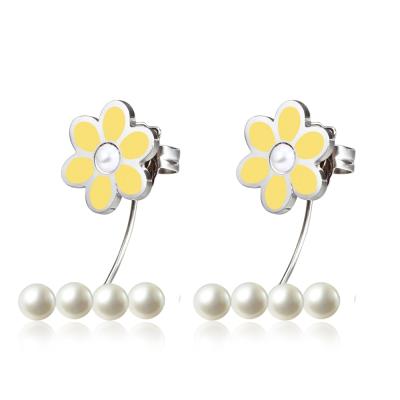 China 2019 Fashion Stainless Steel Drop Earrings For Women Jewelry Metal Stainless Steel Pearl Earrings for sale