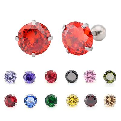 China CLASSIC fashion European and American titanium stainless steel jewelry four-claw 8mm color zircon steel crystal women's earrings for sale