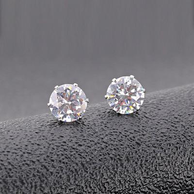 China CLASSIC Korean version of the zircon stainless steel stud earrings gold six-claw titanium round stone white nude diamond stud earrings for sale