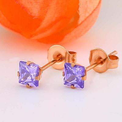 China CLASSIC Classic Four-Claw Inlaid 4mm Square Color Zircon Fine Needle Stud Earrings Fashion Hypoallergenic for sale