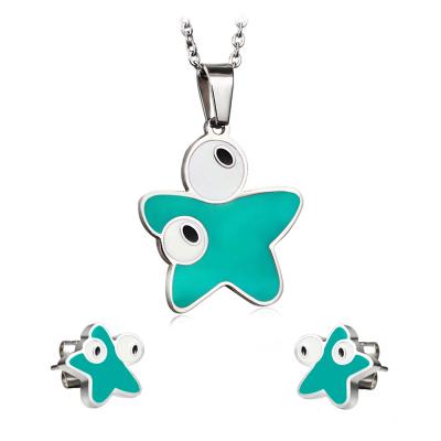 China CLASSIC Cute Star Enamel Stainless Steel Necklace Earring Pendant Jewelry Set For Women for sale