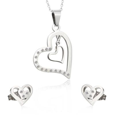 China Stainless Steel Stainless Steel Necklace Earring Sets Love Heart Fashion Women Jewelry Set Gifts for sale