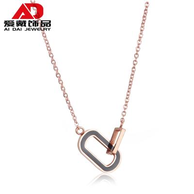 China CLASSIC Titanium Steel Rose Gold Double Ring Simple Design Necklace Women for sale