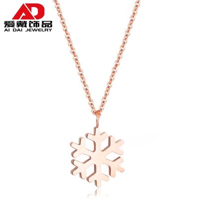 China Cute Titanium Steel Rose Gold Snowflake Temperament Wearing Style Necklace Women for sale