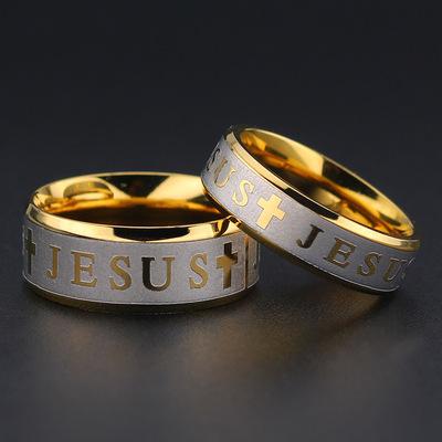 China FASHIONABLE European and American Ring Titanium Steel Ring Stainless Steel Ring Letter Cross Corrosion for sale