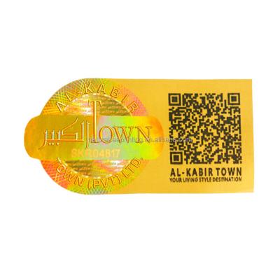 China Holographic Maker Scanning QR Code Printing Hologram Logo 4 Inch Gold Sticker Gold Laser Sticker for sale