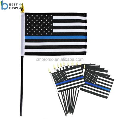 China Hand Held Waving Flags Print Wholesale Custom Design Banner Polyester USA Police Blue Line Hand Flag for sale