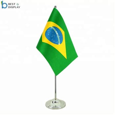 China Table Flag Desk Decoration Stain Brazil Table Flags With Metal Stand for sale