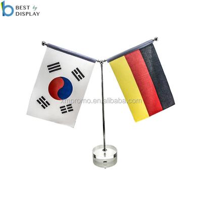 China Cheap Transparent Crystal Glass Base Single Table Desk Hanging Y-shaped Flag for sale