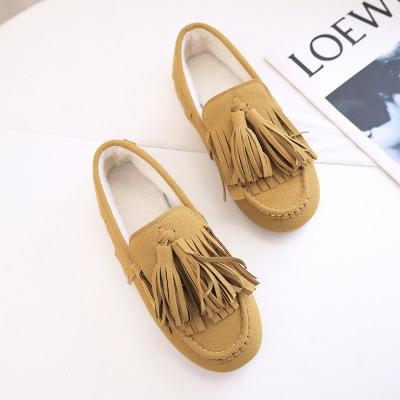 China Direct factory price round good slip on tassels shoes women's winter casual shoes plush ladies warm shoes for sale