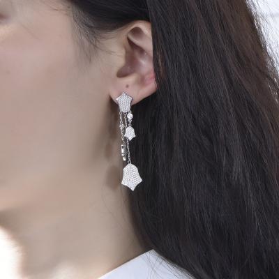 China Lead Free Nickel Free For Women Long Chain Tassel Earrings Drop Stud Chain Earrings Custom Dangle Cuff With CZ Diamond 925 Drop Chain Earrings for sale