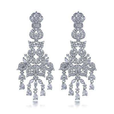 China Luxury Lead Free Nickel Free White Gold Turkish Crystal Diamond Zircon Dangle Earrings Silver Tassel Wholesale Design Drop Earrings for sale