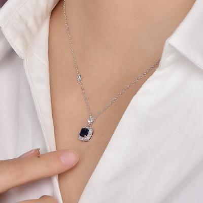 China Elegant 925 Sterling Silver Lead Free Nickel Free Sapphire Diamond Necklace Pendant Jewelry Birthday Gift for sale