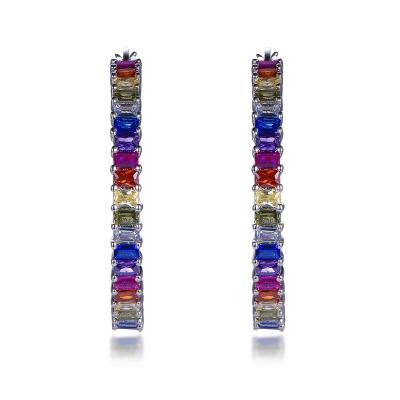 China Hot Selling Rainbow Multi Color Lead Free Nickel Free Diamond Silver Hoop Earrings 925 Sterling for sale