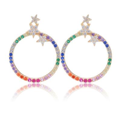 China 925 Sterling Silver Lead Free Nickel Free Circle Hoop Earrings For Women Rainbow Diamond Earrings Ladies Star Zircon Luxury Crystal Gold Plated Hoop Earrings 'ear for sale