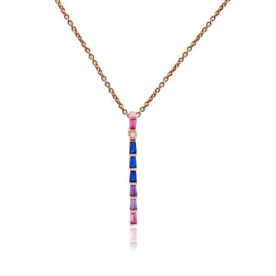 China 925 Sterling Silver Pendant Necklace Wand Pendant Trapezoid Cut Lead Free Zircon Rainbow Nickel Free for sale