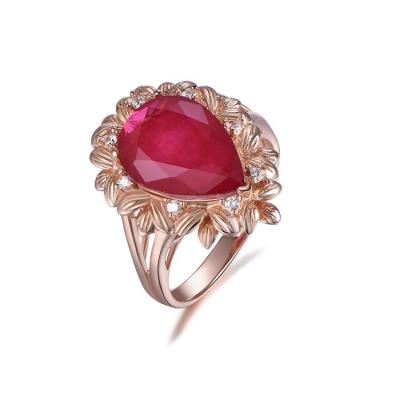 China 2020 FASHIONABLE hot sale 925 Sterling Silver Rings Retro Red Gem Water Drop Ring for sale