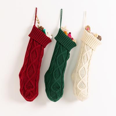 China Beauty Hair Salon Plain Christmas Kids Gift Bag Christmas Knitting Woolen Stocking for sale