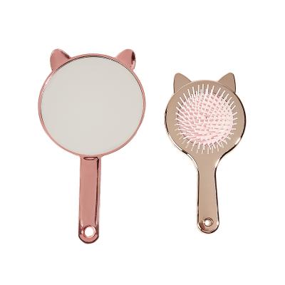 China Cosmetic Cute Mirror Comb Set Cat Shape Combination With Girly Mirror Comb Hairdressing Tools for sale