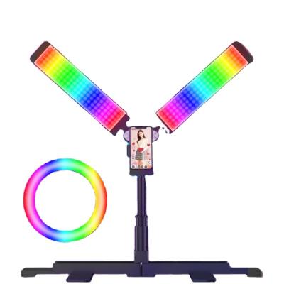 China Factory mold new 45W ring light flexible RGB ring light portable dual arm light for youtube tiktok RK-63 video vlogging kit 440x1 10x80mm for sale