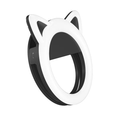 China Cute cat ear design 6 inch selfie light clip with big clamp for phone, laptop, tablet rechargeable selfie led ring light RK-74 6 inch 15.3cm for sale