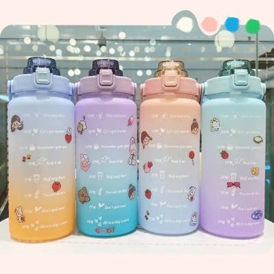 China Botol Minum Stocked Motivational Water Bottle 2 Liter Half Gallon Botella De Agua Bpa Free Plastic Gym Sports With Time Marker Straw for sale