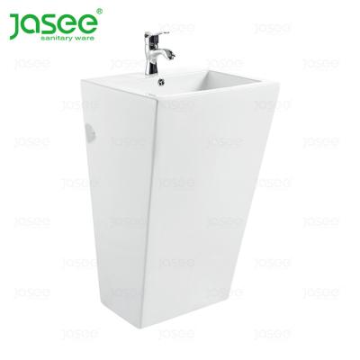 China New Modern Bathroom Colored Square Pedestal Wash Basin Floor Mounted Sink for sale