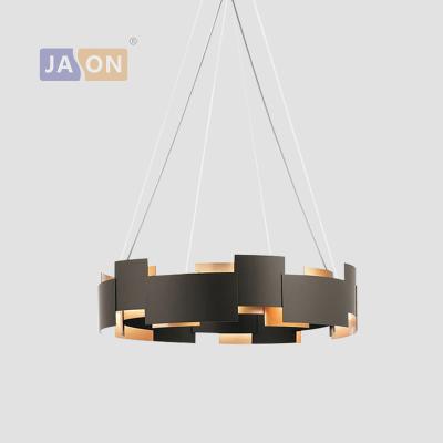 China Residential Post Modern LED Iron Round Chandelier Black Gold Chandelier Lighting LED Lamp Light For Dining Room Foyer for sale