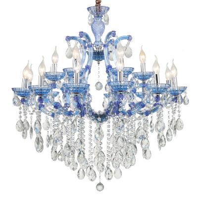 China Residential Modern Crystal Glass Blue Red Art Deco LED Iron Chandelier Lighting Chandelier Suspension Light Fixture Lampen For Foyer for sale