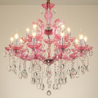 China Residential Post Modern Chandelier Lighting Fixture Lampen Chandelier Lighting Crystal Glass Blue Red e14 LED Iron Chandelier for Foyer for sale