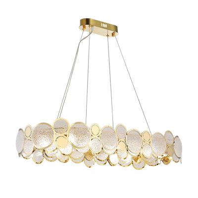 China Contemporary Post Modern Gold Glass Iron Designer LED Oval Chandelier Lighting Suspension Lighting Fixture Lampen For Dining Room for sale