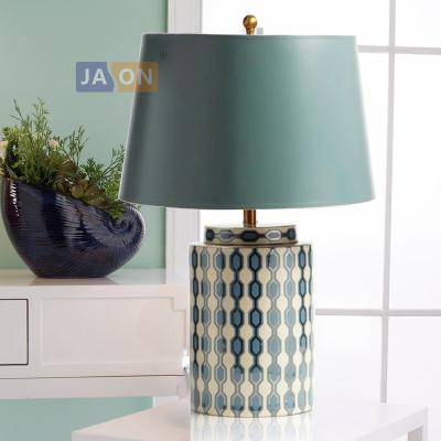 China Modern led green desk lamp Chinese ceramic fabric LED Lamp.LED Light.Table Light.Table Lamp.Desk Lamp.LED iron e27 for bedroom for sale