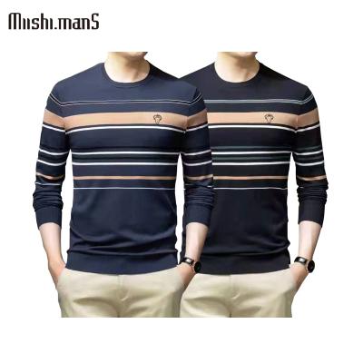 China high quality 100% Anti-wrinkle stain polyester embroidery logo yarn-dyed small MOQ men's long-sleeved sweater men's sweater for sale