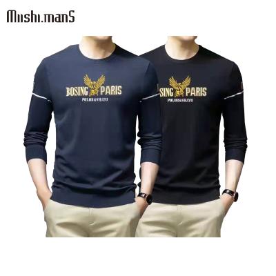 China high quality 100% Anti-wrinkle stain polyester embroidery logo yarn-dyed small MOQ men's long-sleeved sweater men's sweater for sale