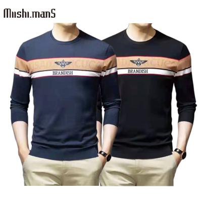 China Anti-wrinkle men's round neck pullover sweater, low MOQ wholesale price yarn-dyed round neck sweater for sale