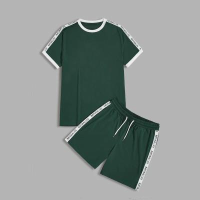 China Men Colorblock Letter Top Compressed Shorts And Drawstring Waist Compressed Shorts Set Moq Wholesale Will 80sets Color One for sale