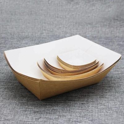 China Waterproof BT2 Disposable Kraft Paper Boat Shaped Box Take Away Food Paper Packaging Cake Baking Trays for sale