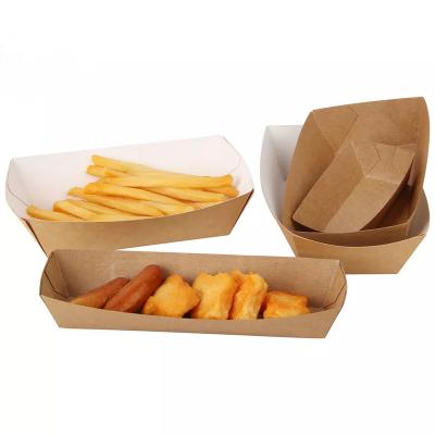 China Waterproof BT3 Disposable Kraft Paper Boat Shaped Box Take Away Food Paper Packaging Cake Baking Trays for sale