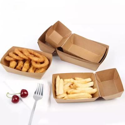 China Waterproof BT4 Disposable Kraft Paper Boat Shaped Box Take Away Food Paper Packaging Cake Baking Trays for sale