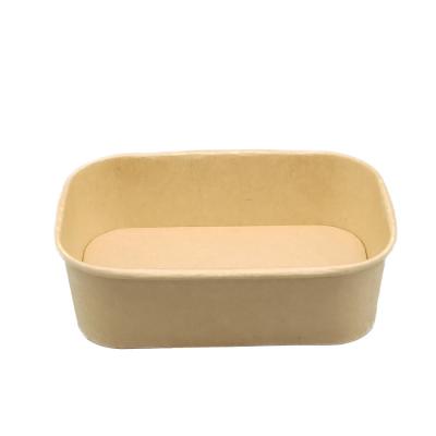 China Waterproof 750ml Biodegradable Food Containers Lunch Box Corrugated Rectangular Rectangle Square White Kraft Paper Bowl for sale