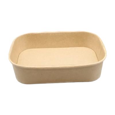 China Waterproof 500ml Rectangle Rectangular Recyclable Square Kraft Paper Disposable Salad Bowl Paper Food Packaging for sale