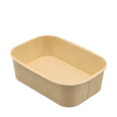 China Waterproof Rectangle 650ml Bowl Packaging Paper Food Container Square Rectangular Salad Bowls for sale