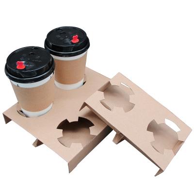 China Waterproof Takeaway Wrapping Beverage Tray Coffee Paper Cup Holder 2 Holes Milk Wrapping Paper Disposable Hot Tea Carrier Eco Friendly for sale