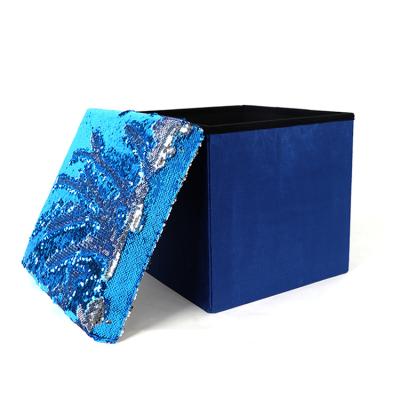 China (Size) RTS Adjustable Factory Customized Ottoman Living Room Furniture Sequin Velvet Storage Folding Stool Stool Footstoo 2022 Simple Style for sale